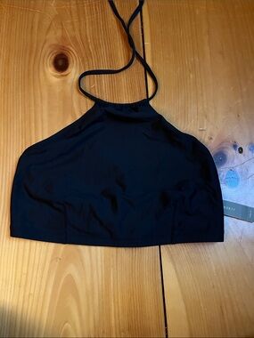 New! J CREW XL Black Cropped Halter Bikini Top Ties High Neck